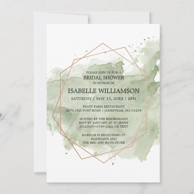 Aquarelle verte et médaille d'or Invitations de do (Devant)