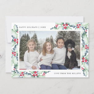 Aquarelle verte et rouge Holly, Carte photo de vac