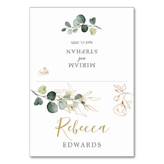 Aquarelle verte Eucalyptus Gold Place carte