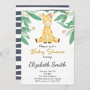 Aquarelle verte Giraffe Baby shower Invitation