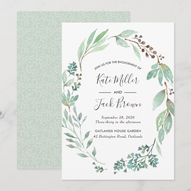 Aquarelle verte invitation de la partie d'engageme (Devant / Derrière)