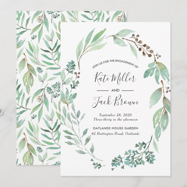 Aquarelle verte invitation de la partie d'engageme (Devant / Derrière)