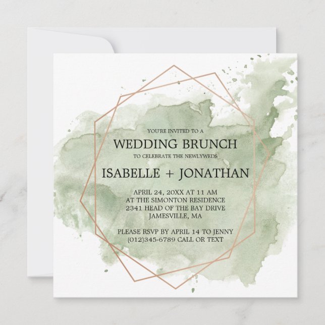 Aquarelle verte Invitations après Mariage Brunch (Devant)