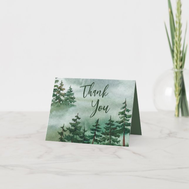 Aquarelle verte Merci forestier rustique (Devant)