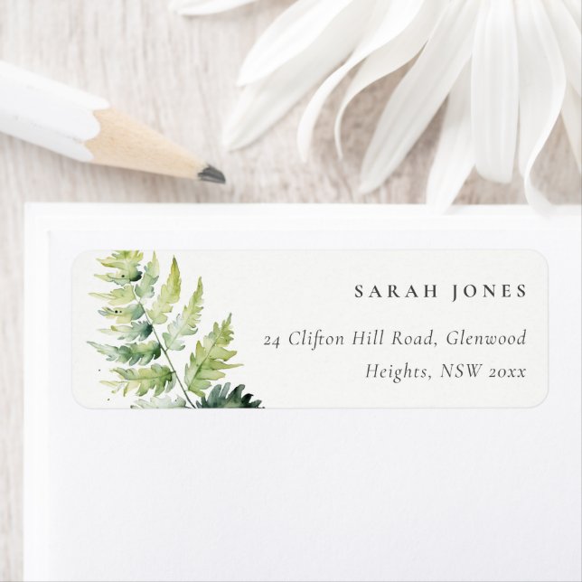 Aquarelle verte minimale Fern Folid Adresse (En situation)