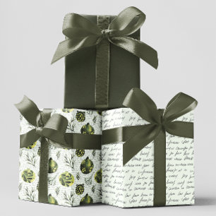 Aquarelle verte Ornements brindilles Feuilles Noël