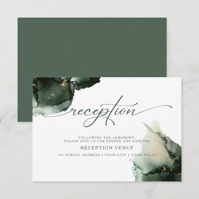 Aquarelle verte Sage Invitation Abstraite (Devant / Derrière)