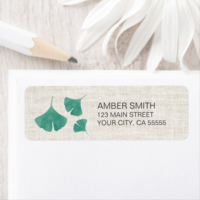 Aquarelle verte turquoise Ginkgo Leaf Trio Linge (En situation)