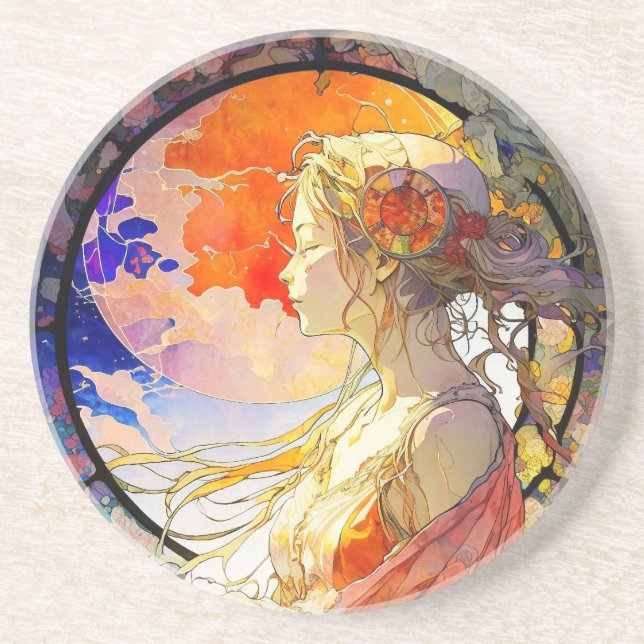 Aquarelle vibrante du Dessous de verre en grès de  (Devant)