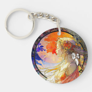 Aquarelle vibrante du Porte - clé acrylique fille