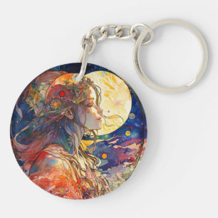 Aquarelle vibrante du Porte - clé acrylique Girl &