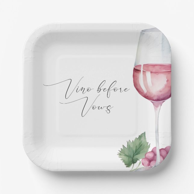 Aquarelle Vino avant Vows Assiettes en Papier (Recto)