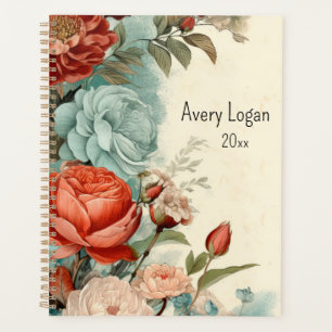 Aquarelle vintage bleu rouge rose
