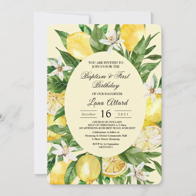 Aquarelle vintage Lemons Jaunes Invitation Cadre (Devant)