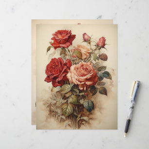 Aquarelle vintage Roses Rouges Papier Carton