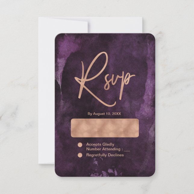 Aquarelle violet foncé Rose mariage or RSVP (Devant)