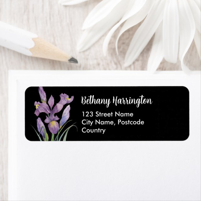 Aquarelle violet Iris noir blanc Pois (En situation)