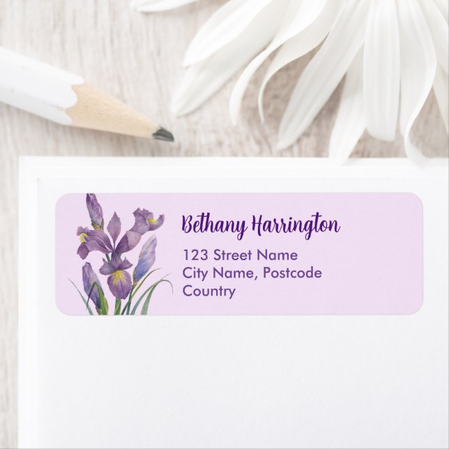 Aquarelle violet Iris noir blanc Pois (En situation)