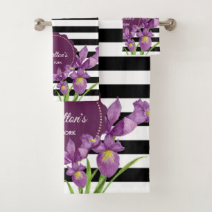 Aquarelle violet Irises noir blanc rayures
