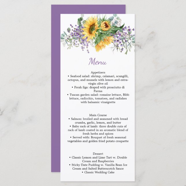 Aquarelle violet Rose et Mariage vert Menu (Devant / Derrière)