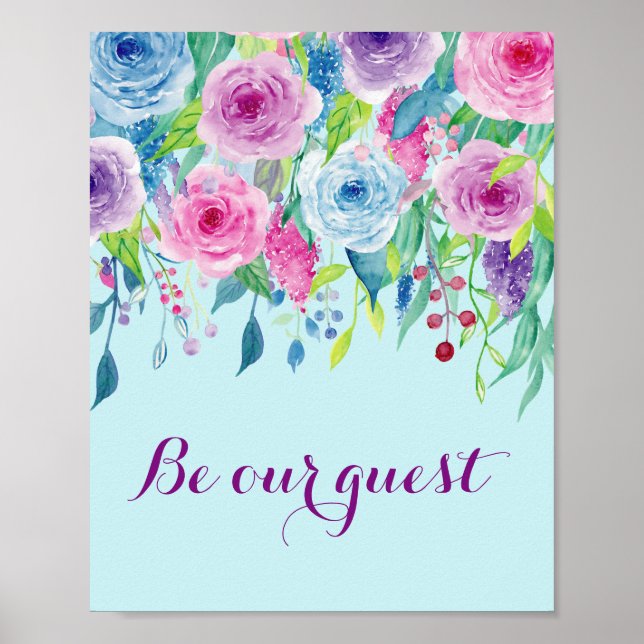Aquarelle Violet Rose Soyez notre invité Poster (Devant)