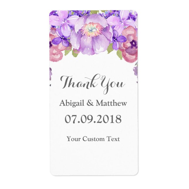 Aquarelle violet rustique Étiquettes de mariage fl (Devant)