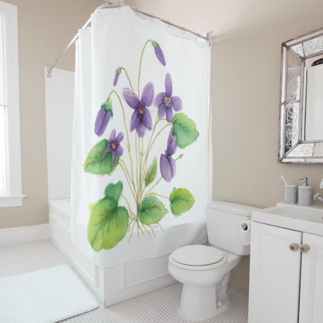 Aquarelle Violets sauvages Douche rideau (En situation)