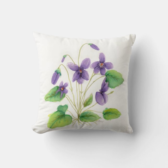 Aquarelle Violets sauvages Jeter Oreiller (Recto)