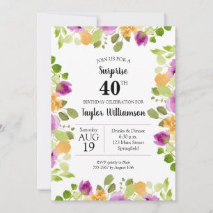Aquarelle violette en fleurs Invitations d'anniver