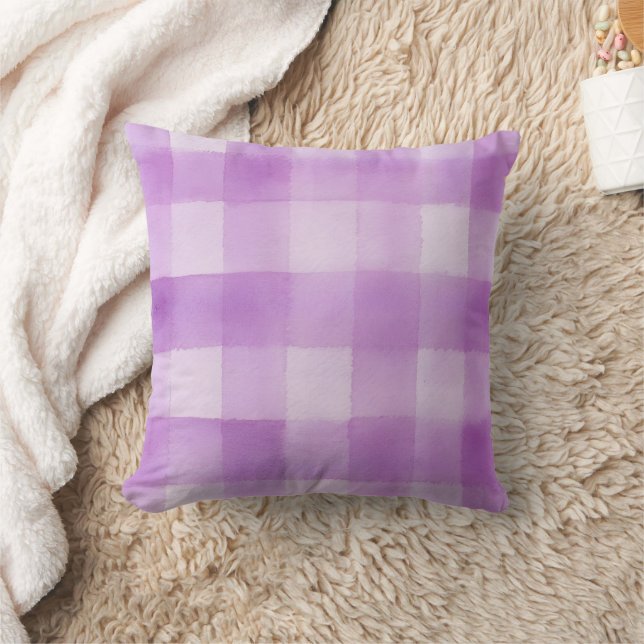 Aquarelle violette En vichy Oreiller à lancer (Couverture)
