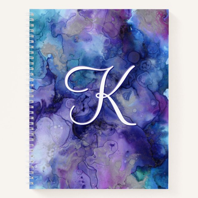 Aquarelle violette et bleu Galaxy Carnet initial (Devant)