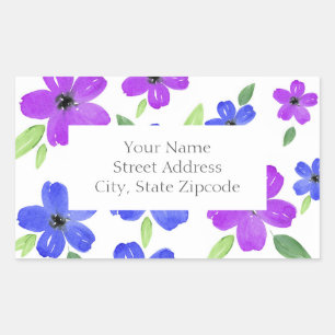 Aquarelle violette et bleu Motif Floral Étiquettes