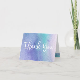 Aquarelle violette et bleue avec Merci blanc