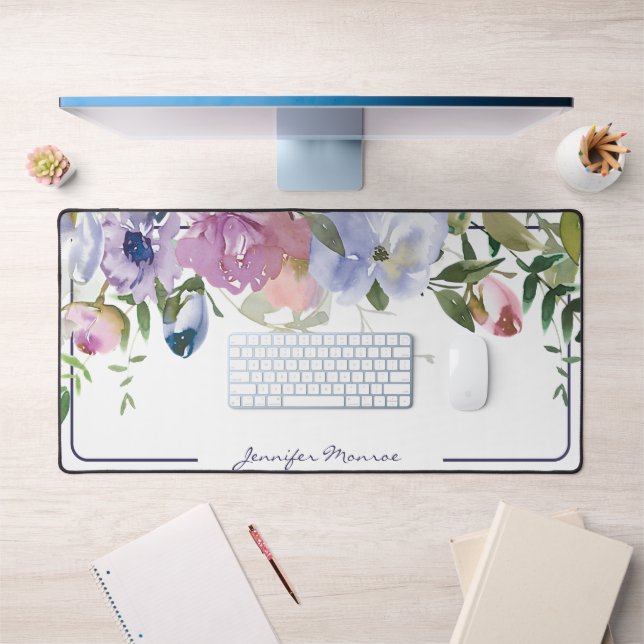Aquarelle violette et rose florale personnalisée (Bureau 1)