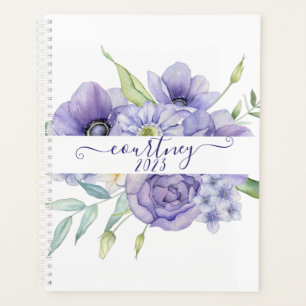 Aquarelle violette fleurie personnalisée, année pe