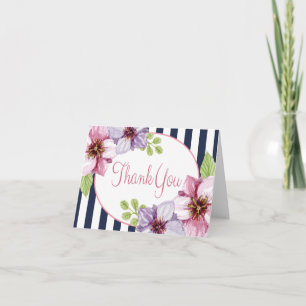 Aquarelle violette Florale Merci Bleu rayures