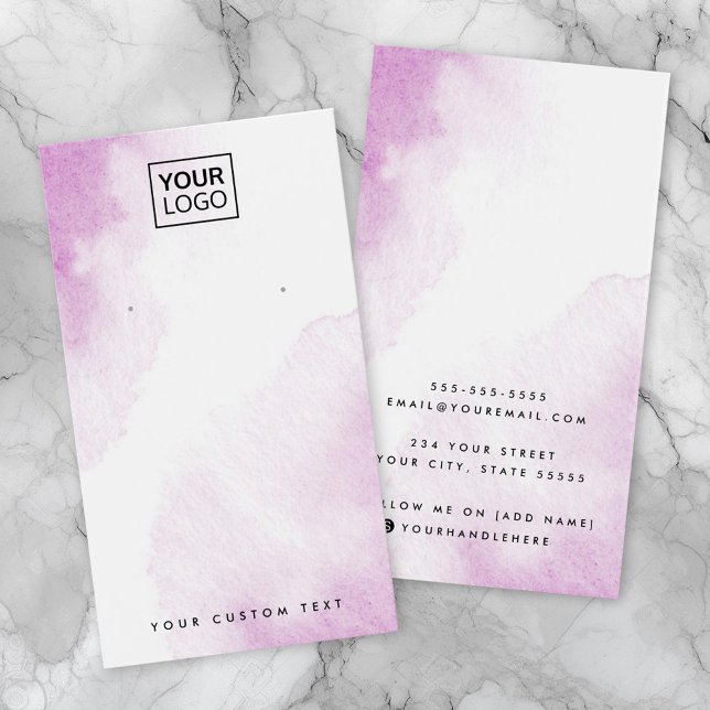 Aquarelle violette logo personnalisé carte d'affic (Purple watercolor custom logo earring display card)