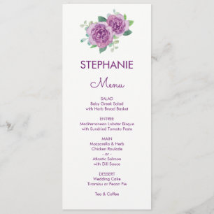Aquarelle violette Rose Nom du client Mariage Menu