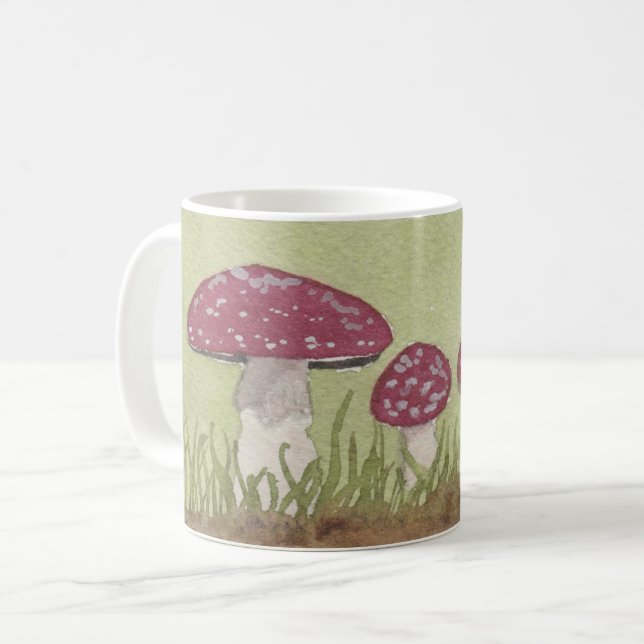 Aquarelle Voler Agaric Champignons Café Mug (Devant gauche)