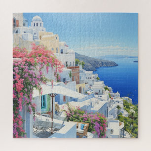 Aquarelle vue du puzzle de Santorin