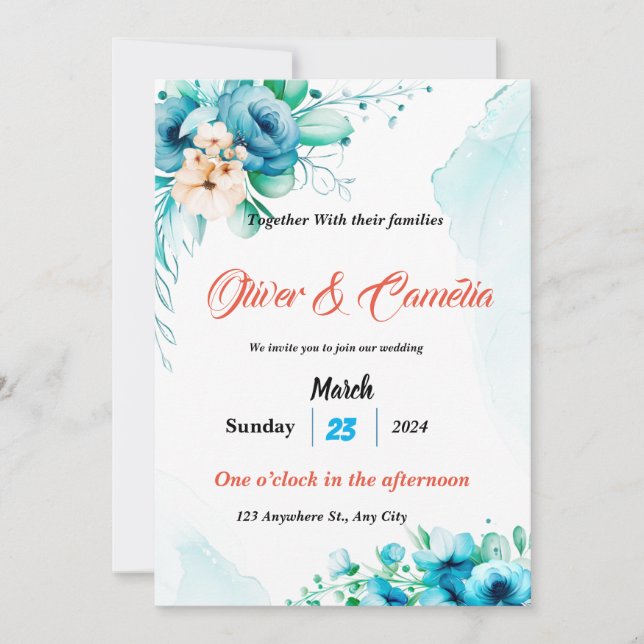 Aquarelle Whimsical avec Faire-part de mariage dou (Devant)