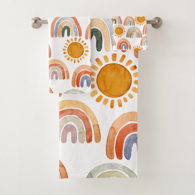 Aquarelle Whimsical Boho Rainbow et Sun Kids  (En situation)