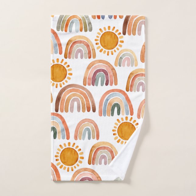 Aquarelle Whimsical Boho Rainbow et Sun Kids (Serviette à main)