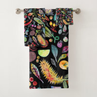 Aquarelle Whimsical colorée Fruits Légume Noir