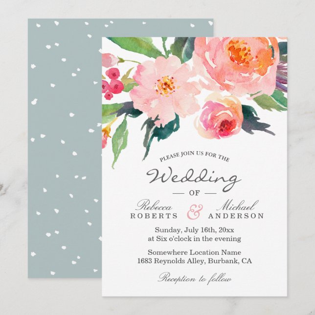 Aquarelle Whimsical Faire-part de mariage botaniqu (Devant / Derrière)
