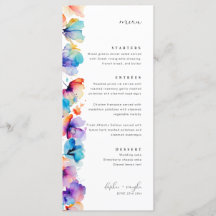 Aquarelle Whimsical Floral Flat Menu Mariage