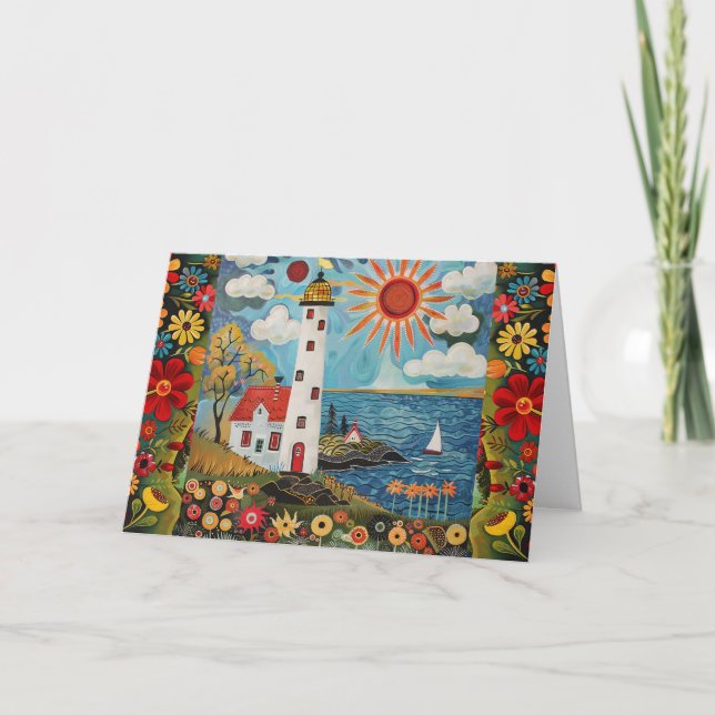Aquarelle Whimsical Floral Light House Carte blanc (Devant)