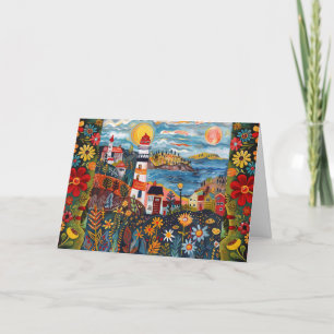 Aquarelle Whimsical Floral Light House Carte blanc