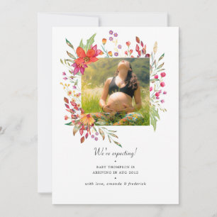 Aquarelle Wildflower Photo Pregnancy Announcement