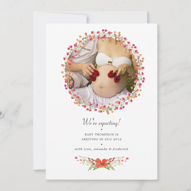 Aquarelle Wildflower Photo Pregnancy Announcement (Front)